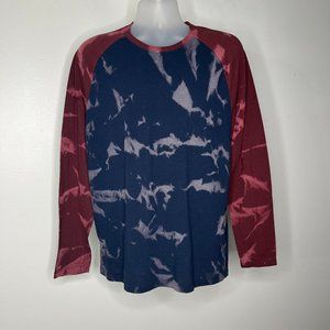 Navy blue and burgundy men's acid wash long sleeve shirt by Old Navy